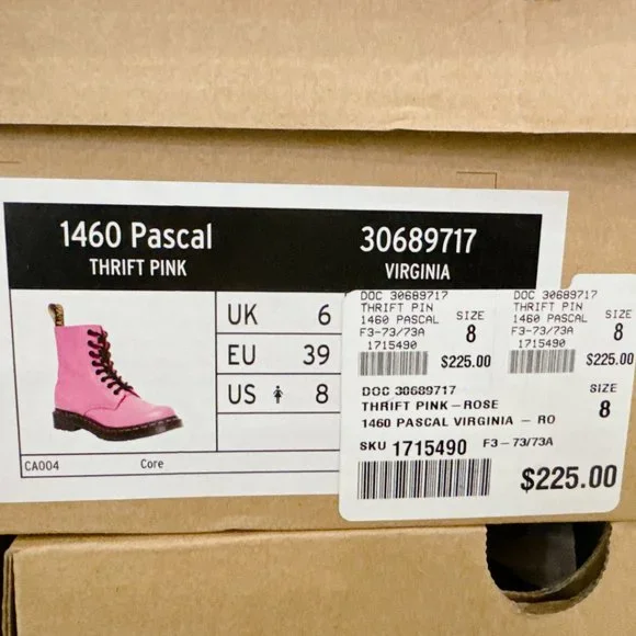 Dr. Martens 1460 Size 8 Pink Pascal Virginia Leather Boots women’s shoes - Picture 14 of 15